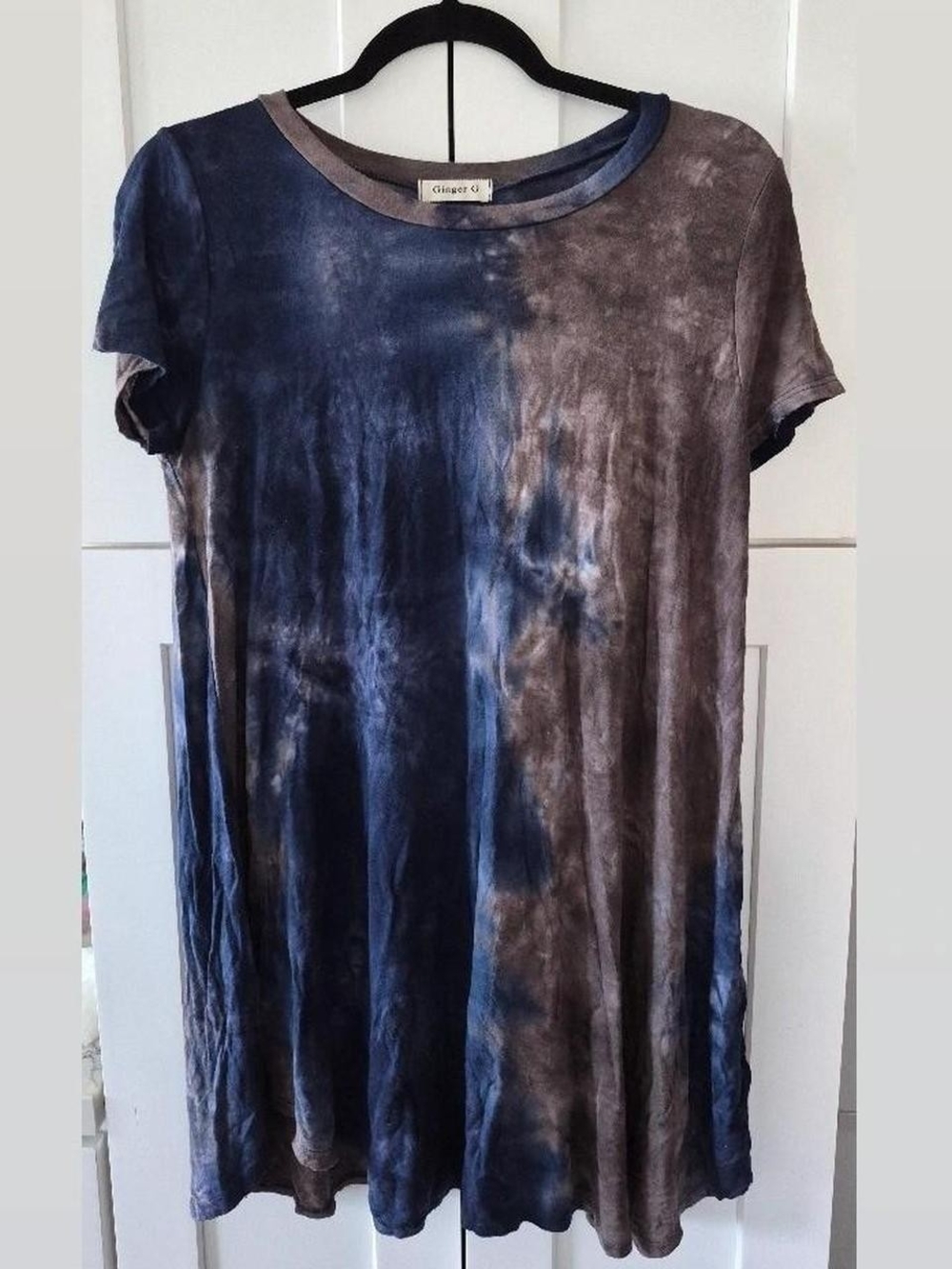 Ginger G Blue and Brown Tie-Dye Mini Dress